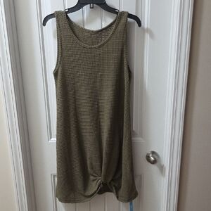 Cupshe Olive Green Sleeveless Waffle-Knit Mini Dress/Cover Up with Front Twist